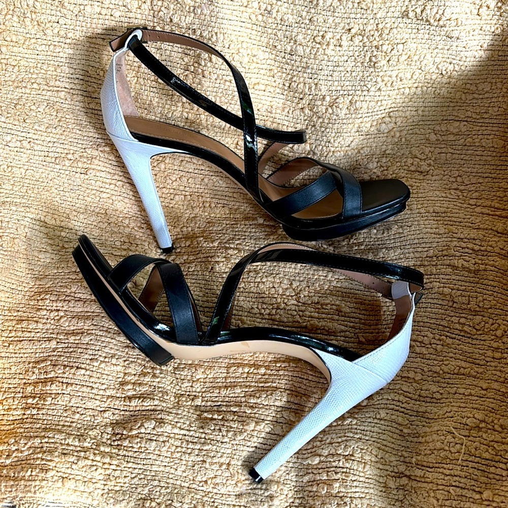 Calvin Klein 8.5 strap black white buckle heels shoes